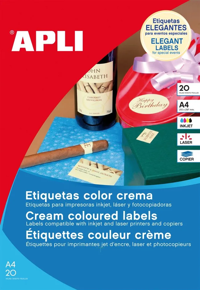 Universal-Etiketten oval, 63,5 x 42,3 mm, creme från Apli – produktbild