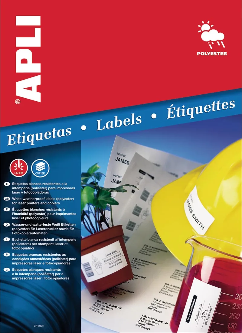 Weerbestendige etiketten ft 64,6 x 33,8 mm (b x h), 480 stuks, 24 per blad, doos van 20 blad by Apli – product photo
