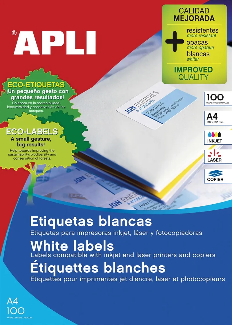 witte etiketten ft 70 x 25,4 mm (b x h), 3.300 stuks, 33 per blad (1270) by Apli – product photo