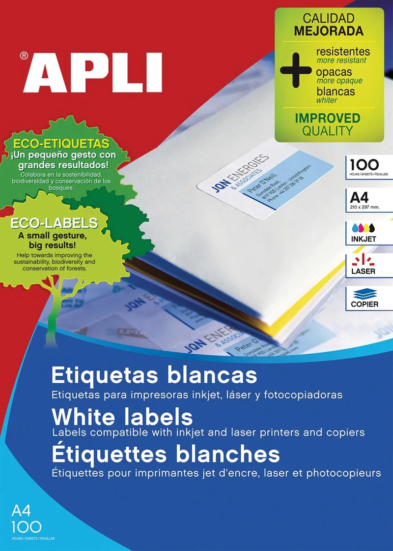 witte etiketten ft 70 x 35 mm (b x h), 2.400 stuks, 24 per blad (1272) by Apli – product photo