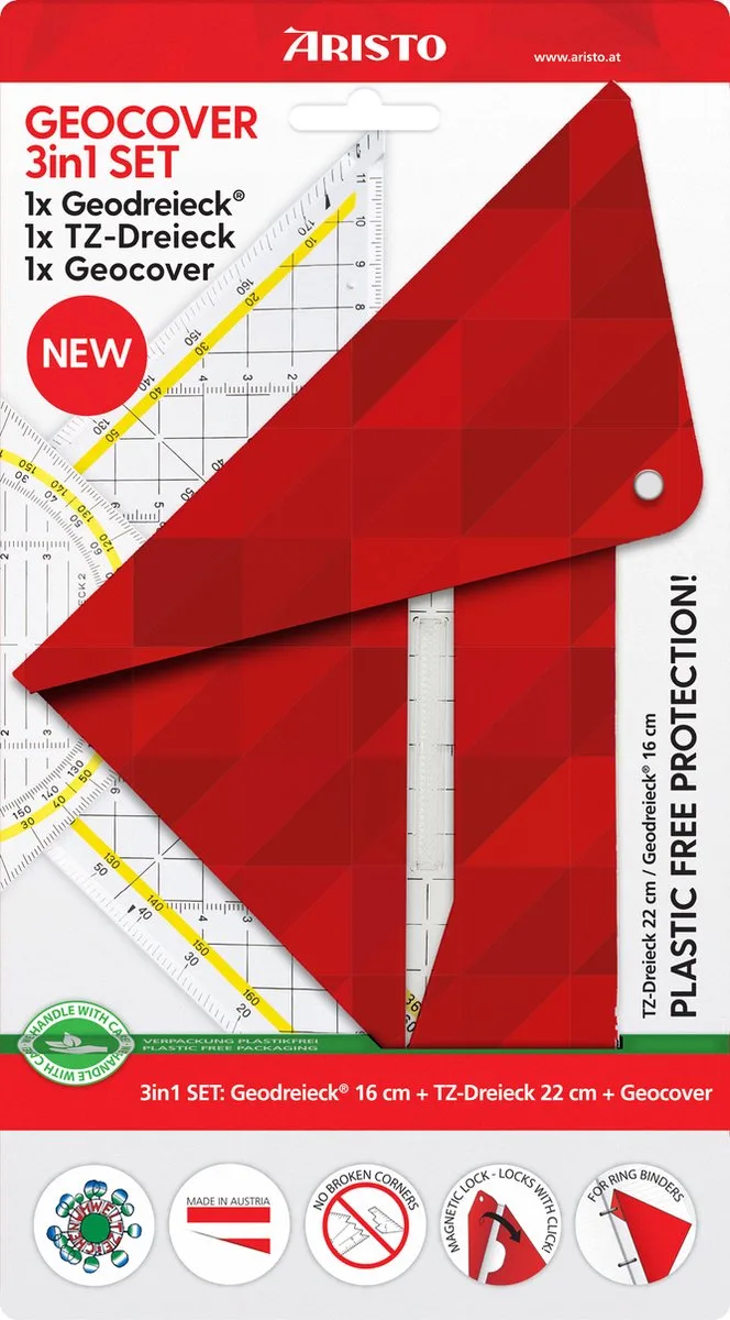 geocoverset 3in1 - geocover - geodriehoek - tekendriehoek - AR-18100B från Aristo i Röd – produktbild