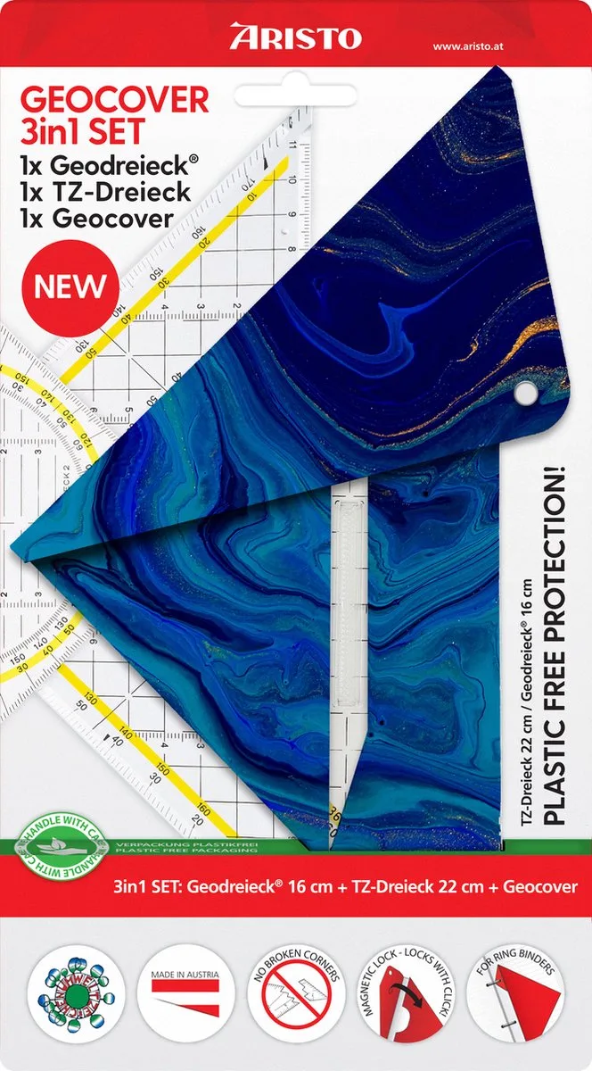 geocoverset 3in1 - geocover - geodriehoek - tekendriehoek - Deep blue - AR-18101B från Aristo i Blå – produktbild