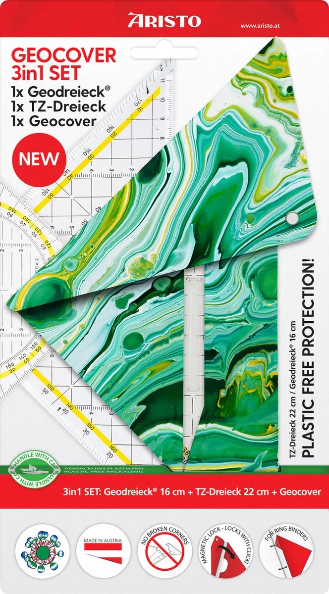 geocoverset 3in1 - geocover - geodriehoek - tekendriehoek - Mystic green - AR-18102B de Aristo en Vert – photo produit