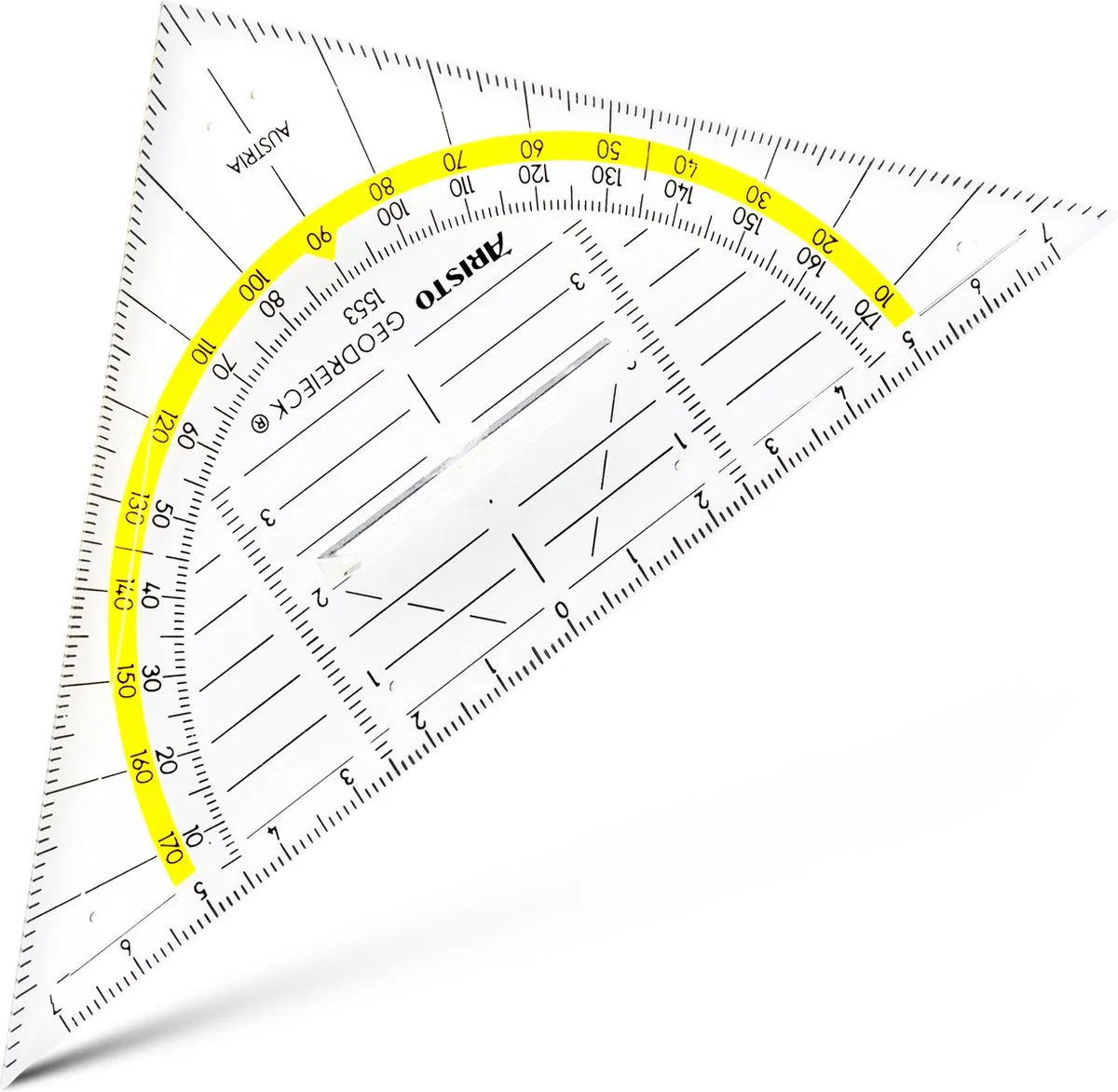 geodriehoek - schaalverdeling 14 cm - onbuigzaam - met vaste greep - AR-1553 van Aristo in Transparant – productfoto