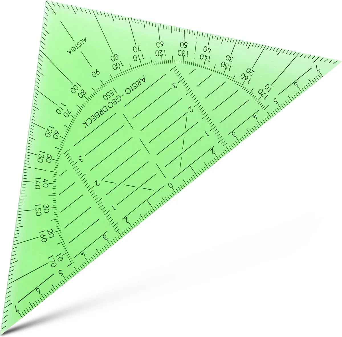 geodriehoek - schaalverdeling 14cm - flexibel - transparant - AR-1550GR van Aristo in Groen – productfoto