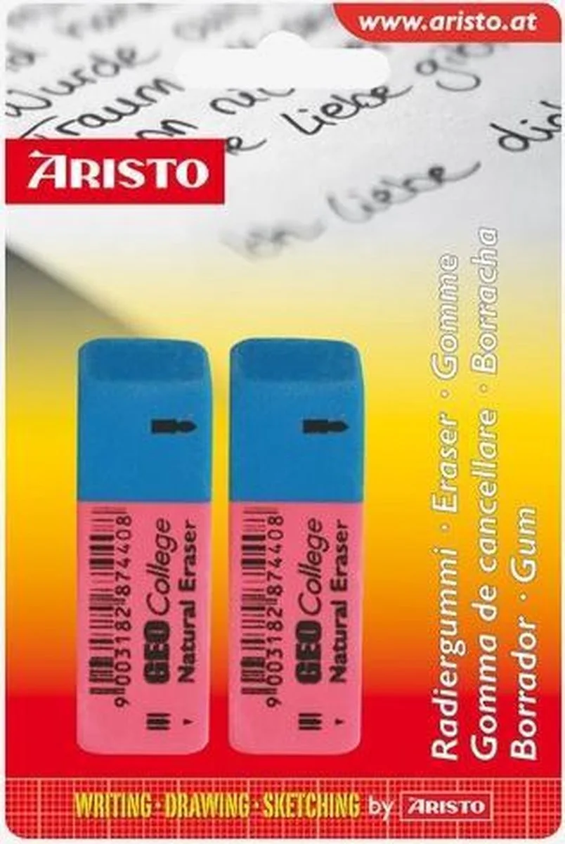 gum - GEOCollege - rood/blauw - 56x19x8mm - 2 stuks op blister - AR-87440B van Aristo in Rood – productfoto