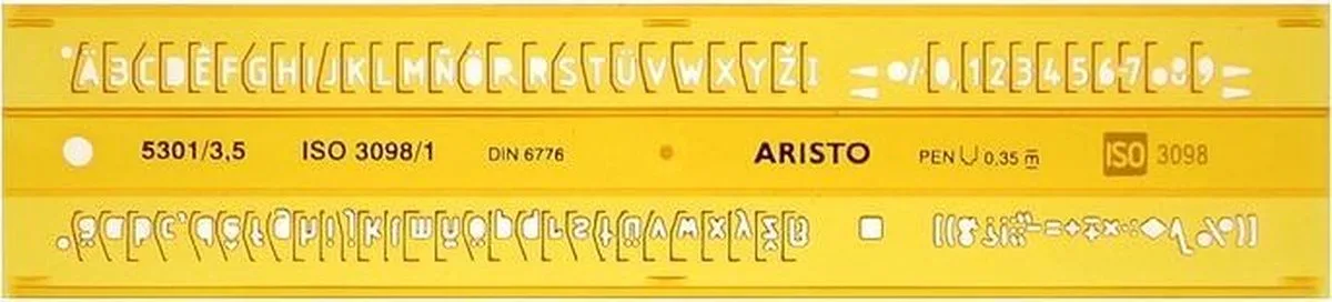 lettersjabloon - afmetingen 180x40mm - letterhoogte 3,5mm - H-profiel - oranje transparant - AR-5301/3 von Aristo – Produktfoto