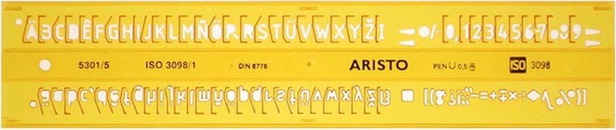 lettersjabloon - afmetingen 180x40mm - letterhoogte 5mm - H-profiel - oranje transparant - AR-5301/5 von Aristo – Produktfoto