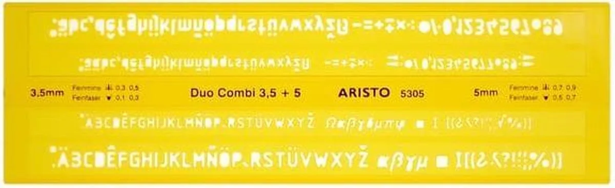 lettersjabloon duo-combi - afmetingen 245x75mm - letterhoogte 3.5/5mm - H-profiel - oranje transparant - AR-5305 von Aristo – Produktfoto
