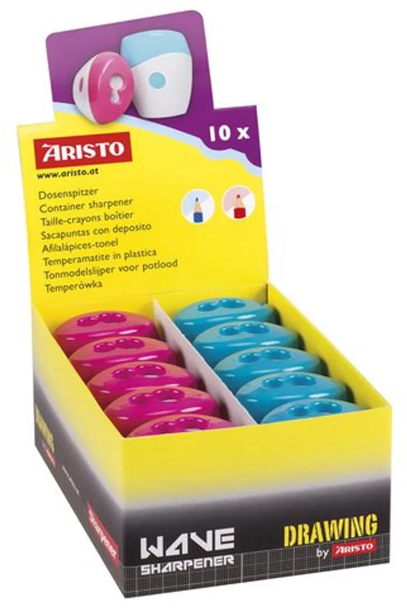 puntenslijper - Wave - display met 10 stuks - en roze - dubbelgaats - AR-VD87677 van Aristo in Blauw – productfoto