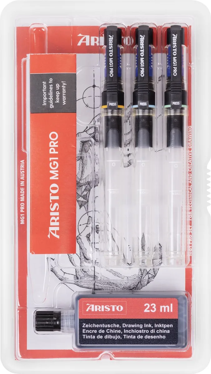 tekenpen - PRO College - set 4-delig - lijnbreedte 0.35/0.50/0.70mm - fles 23ml inkt - AR-64300 von Aristo in Schwarz – Produktfoto
