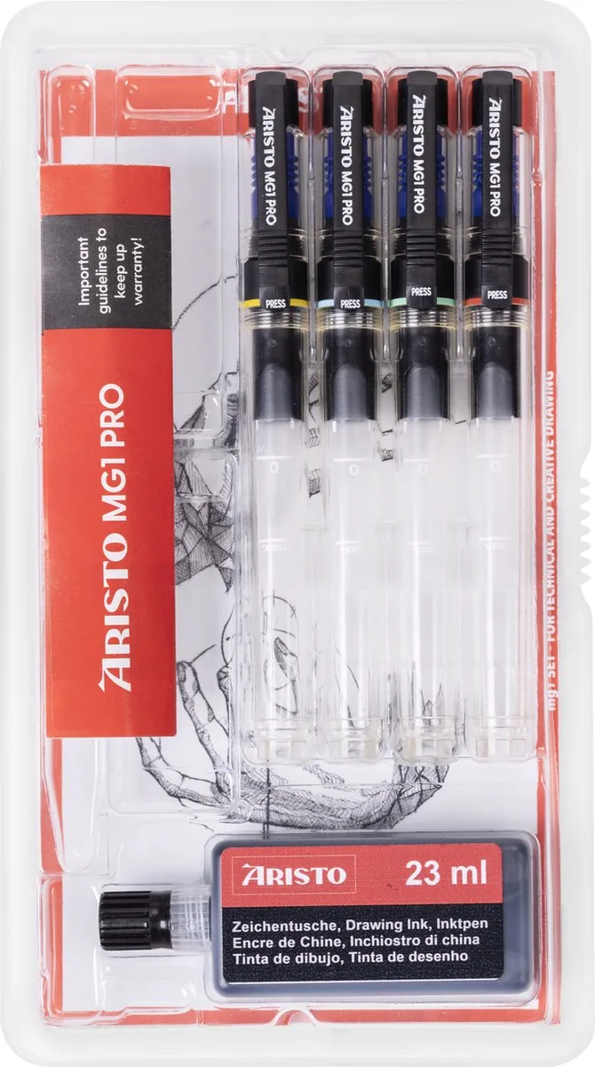 tekenpen - PRO College - set 5-delig - lijnbreedte 0.25/0.35/0.50/0.70mm - fles 23ml inkt - AR-64400 von Aristo in Schwarz – Produktfoto