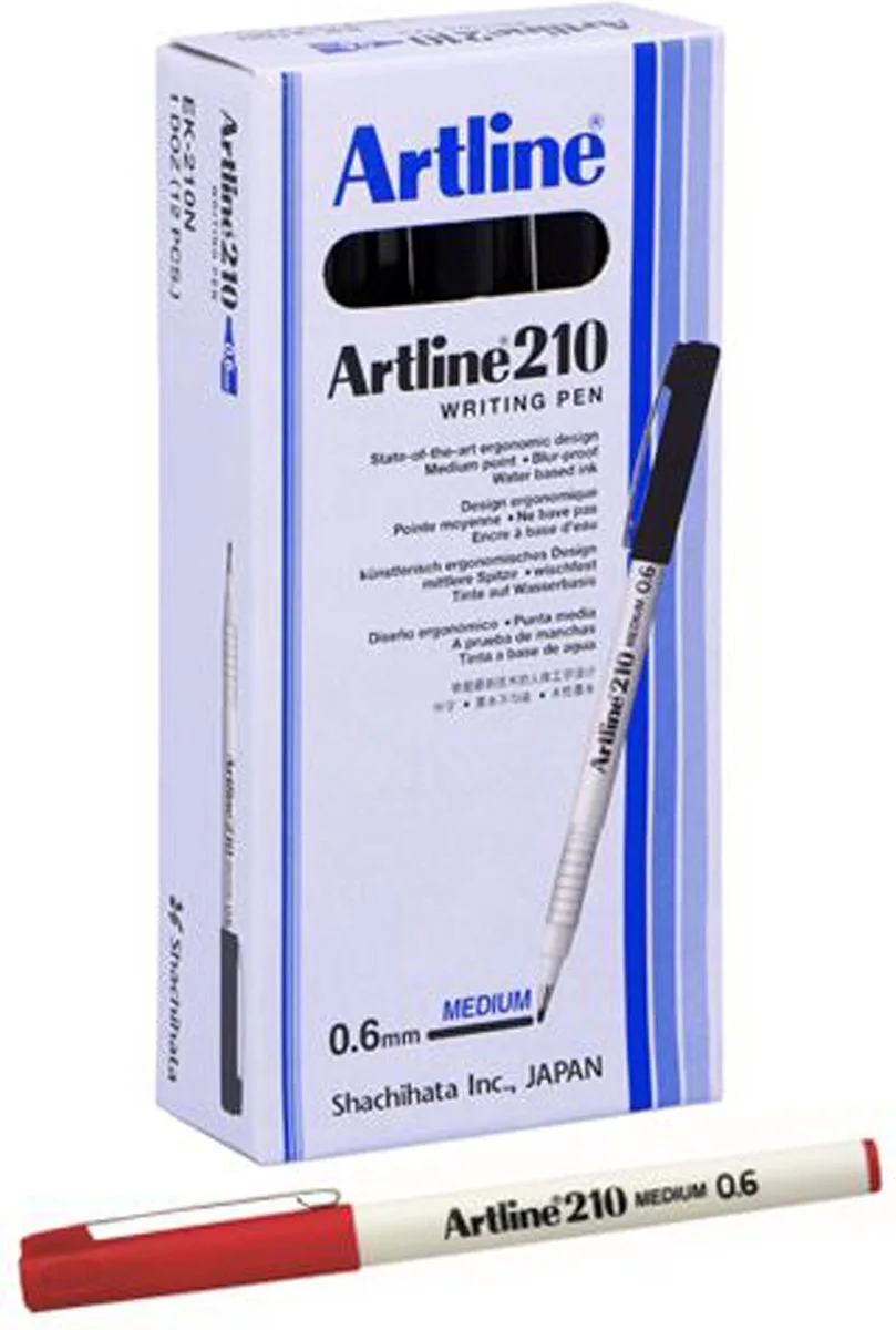 Artline 210 Fineliner - Set 12 Stuks - Medium Punt 0,6mm - Wrijfvast fra Artline i Rød – produktbillede