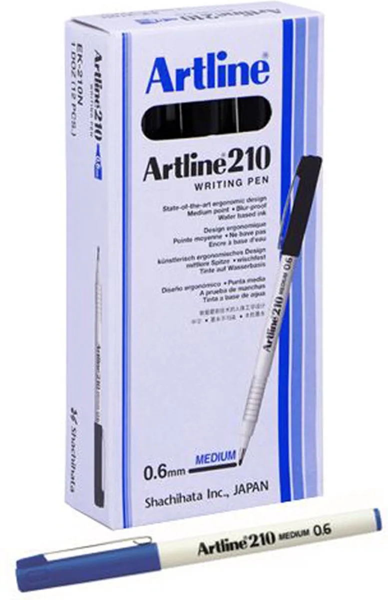 Artline 210 Fineliner - Set 12 Stuks - Medium Punt 0,6mm - Wrijfvast fra Artline i Blå – produktbillede