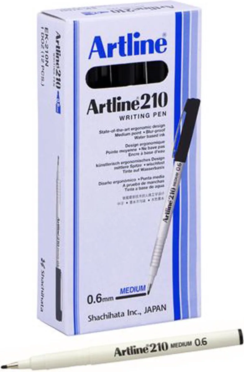 Artline 210 Fineliner - Set 12 Stuks - Medium Punt 0,6mm - Wrijfvast fra Artline i Sort – produktbillede