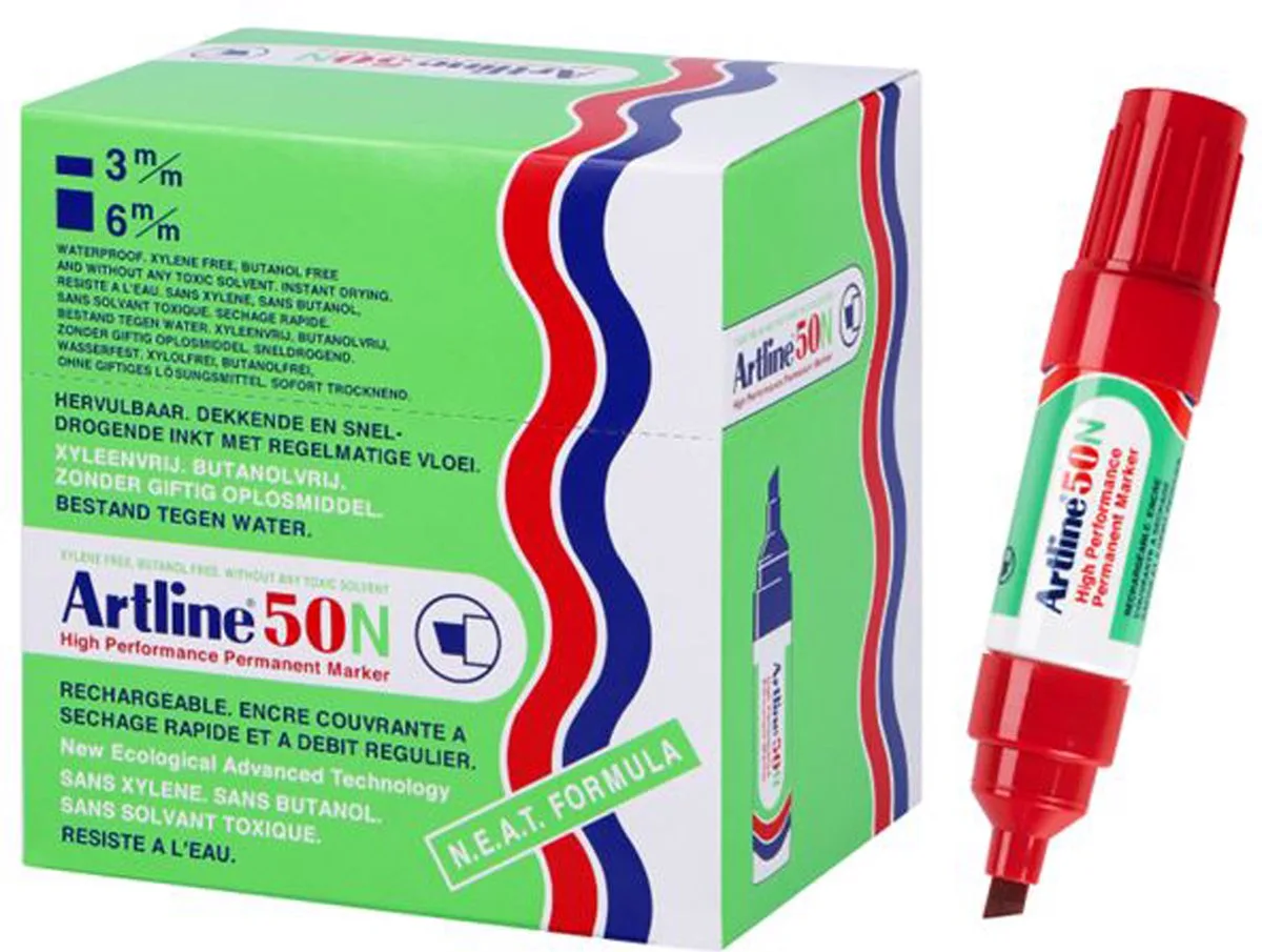 ARTLINE 50 NEAT - Permanent Marker - Doos van 12 stuks - 3,0-6,0mm Lijndikte de Artline en Rouge – photo produit