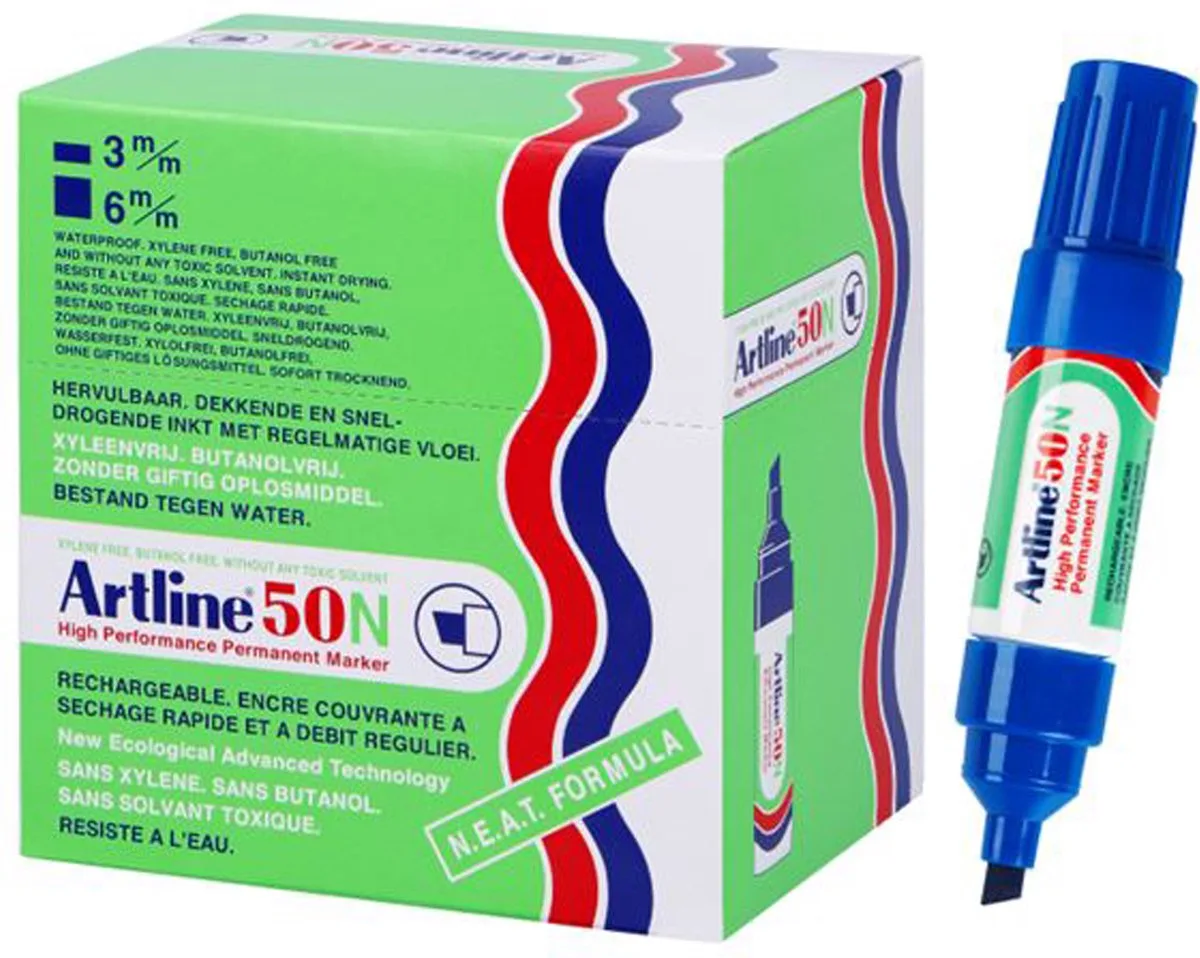 ARTLINE 50 NEAT - Permanent Marker - Doos van 12 stuks - 3,0-6,0mm Lijndikte by Artline in Blue – product photo