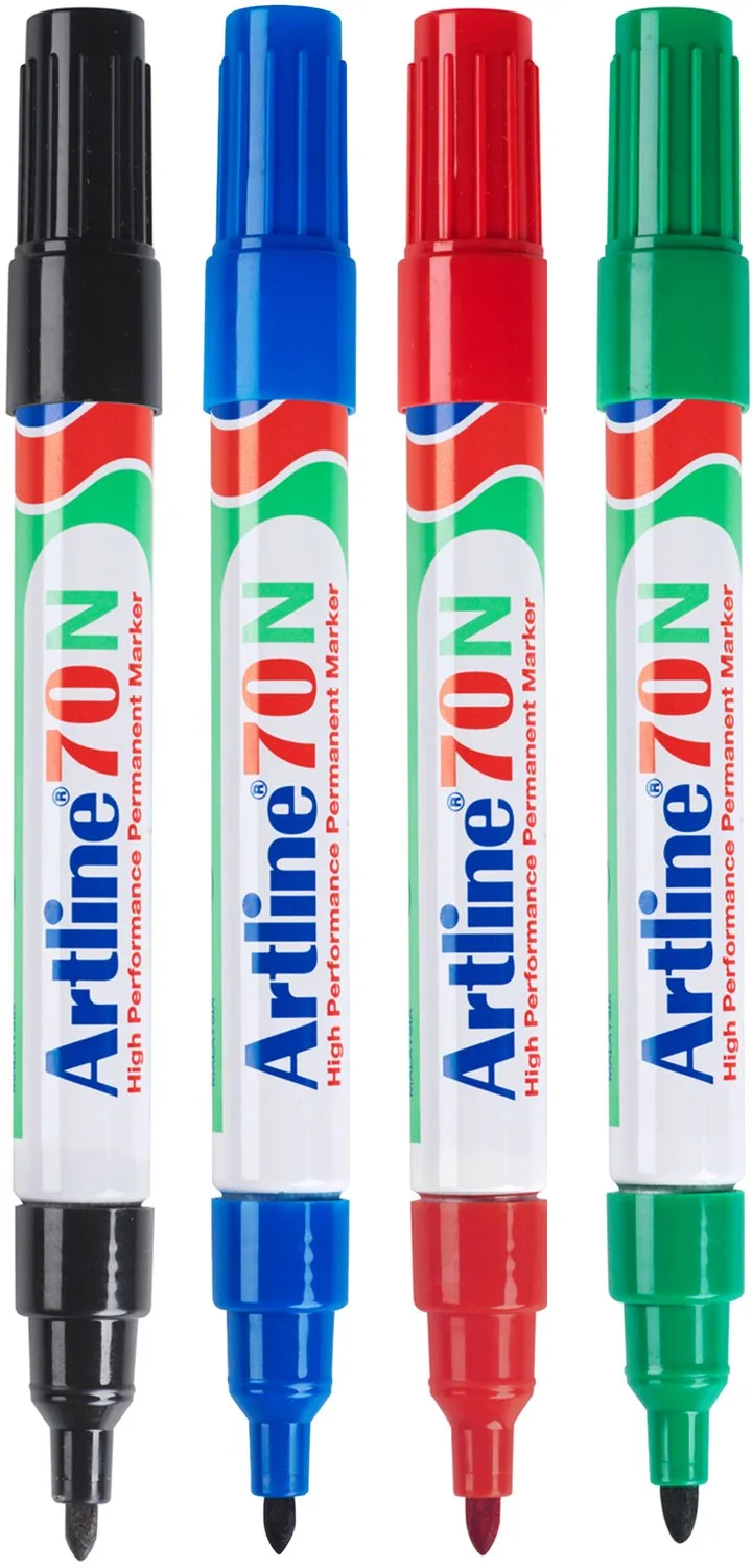 Artline 70 Neat Permanent Markers - Set van 4 markers - Met een kogelpunt van 1,5mm - Rood, Blauw & Groen de Artline en Noir – photo produit