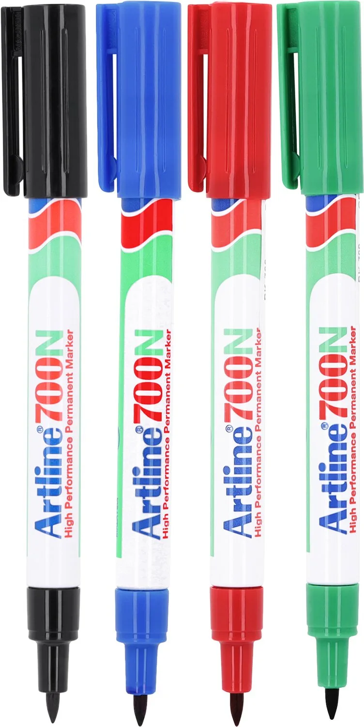 Artline 700 NEAT Permanent Markers - Set van 4 markers - Met een kogelpunt van 0,7mm - Rood, Blauw & Groen de Artline en Noir – photo produit