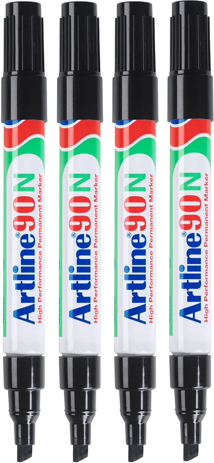 Artline 90 Neat Permanent Markers - Set van 4 markers - Met een beitelpunt van 2,0 - 5,0 mm de Artline en Noir – photo produit