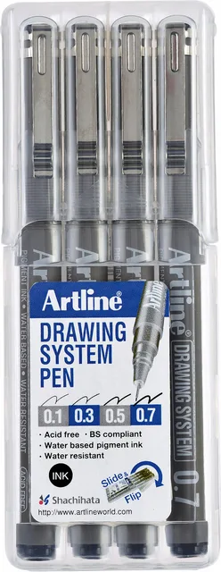 Fineliner Artline technisch etui met 0.1-0.3-0.5-0.7mm zwart by Artline – product photo