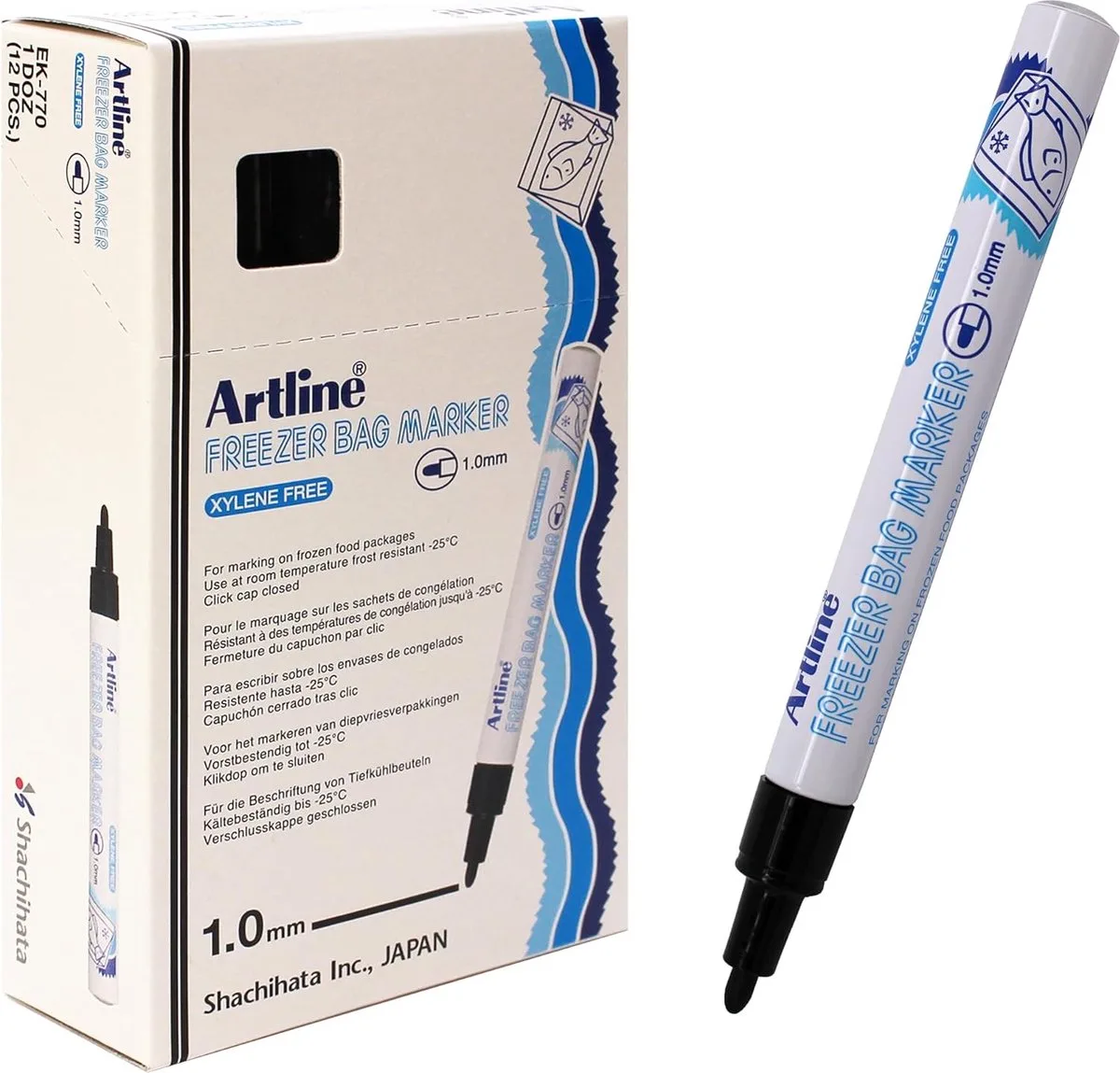 Freezer 770 - Permanent Marker - Doos van 12 stuks - 1,0 mm Lijndikte van Artline in Blauw – productfoto