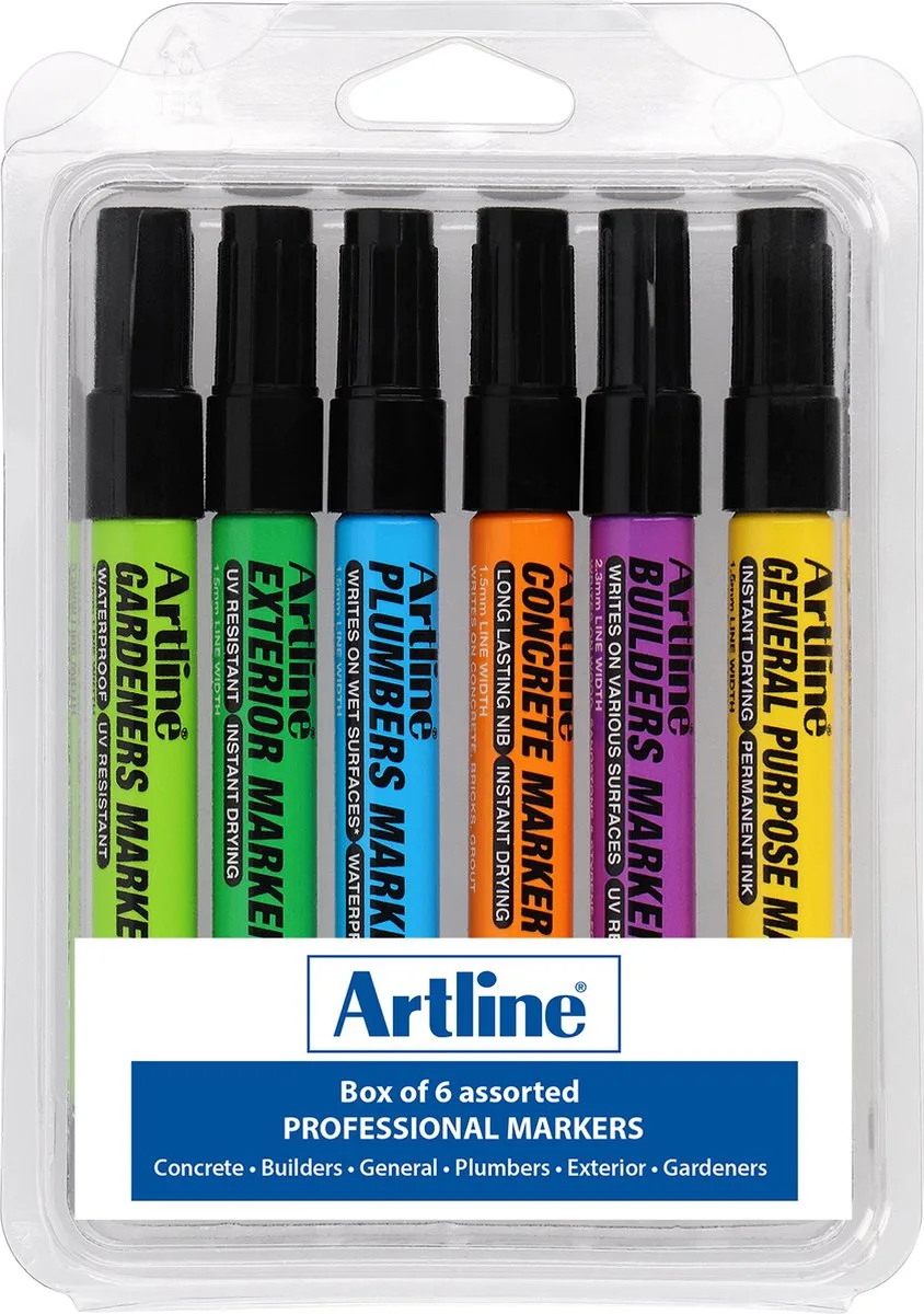 Professional Markers Kit - 6 stuks - Verschillende kleuren de Artline en Noir – photo produit