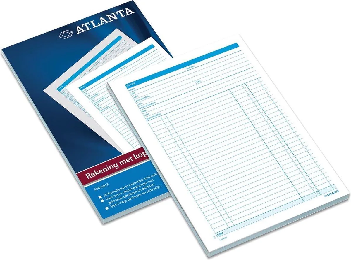 Atalanta REKENINGBLOK A4 5414-013 | Rekening | 50 formulieren in tweevoud met Carbon | Kopie de Atlanta en Bleu – photo produit
