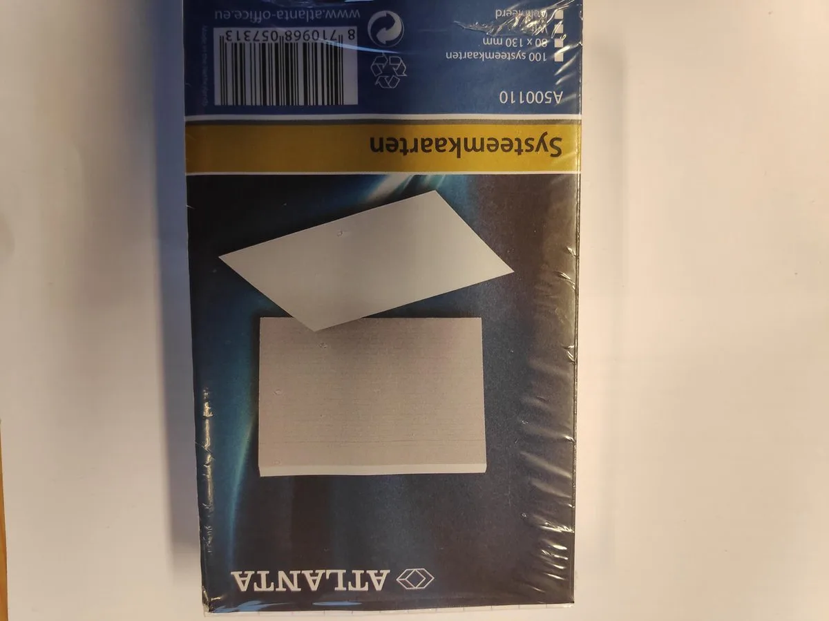 Witte systeemkaarten formaat 80 x 130 mm gelijnd pak van 100 stuks från Atlanta i Vit – produktbild