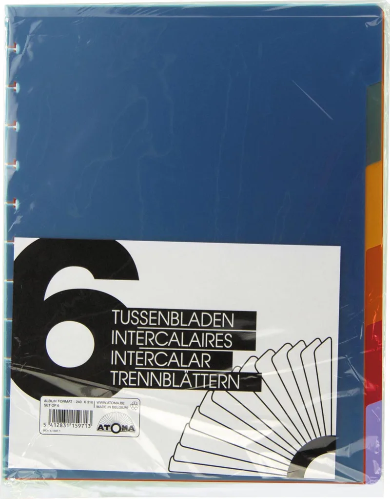 tabbladen, voor A4+ schriften, uit PP, set van 6 stuks, geassorteerde kleuren by Atoma – product photo