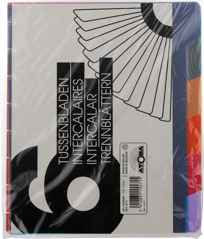 tabbladen, voor A5+ schriften, uit PP, set van 6 stuks, geassorteerde kleuren by Atoma – product photo