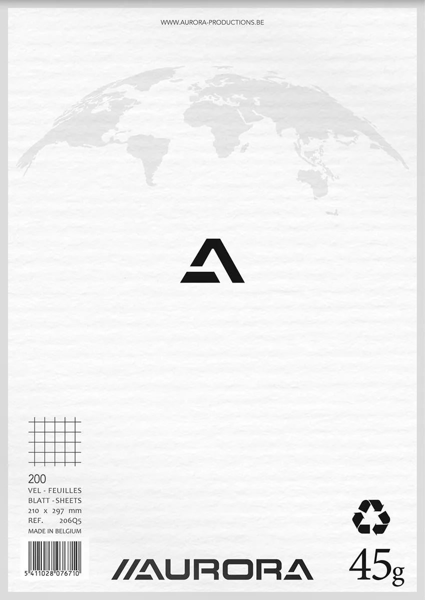 MAXI PACK - 5 x ECO kladblok: Formaat A4 - Geruite (5x5mm) - 200 Vellen (Kopgelijmd) - 45gr van Aurora in Gerecycleerd papier – productfoto