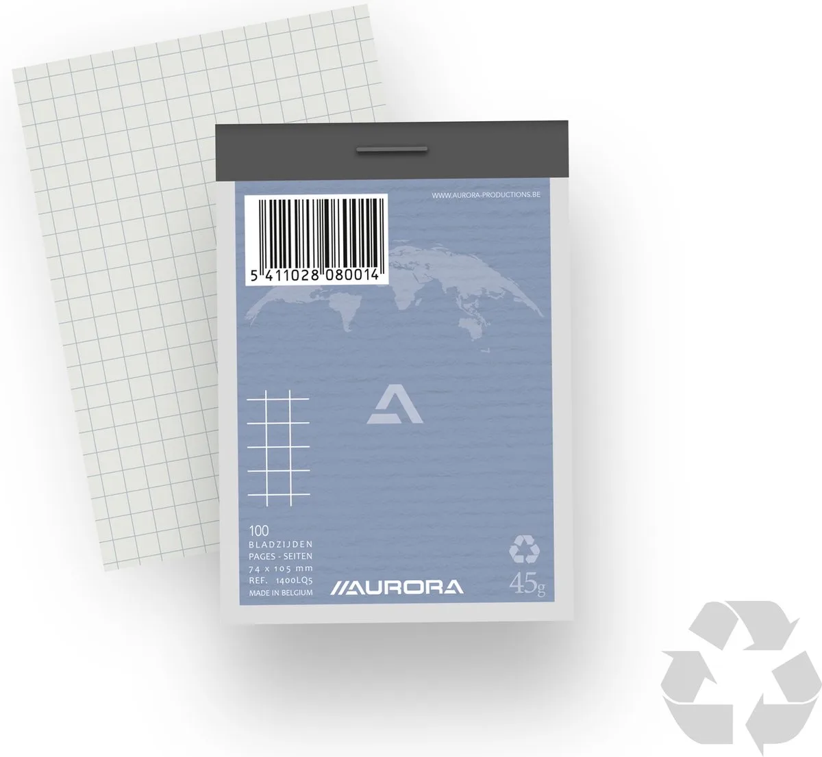 Notitieblok A7 - gerecycleerd - kopgeniet från Aurora i Blå – produktbild