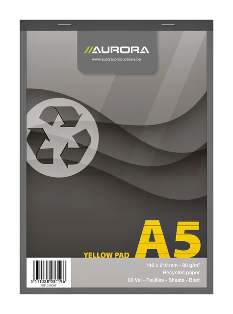 Schrijfblok Aurora A5 lijn 80 vel 80gr geel by Aurora – product photo