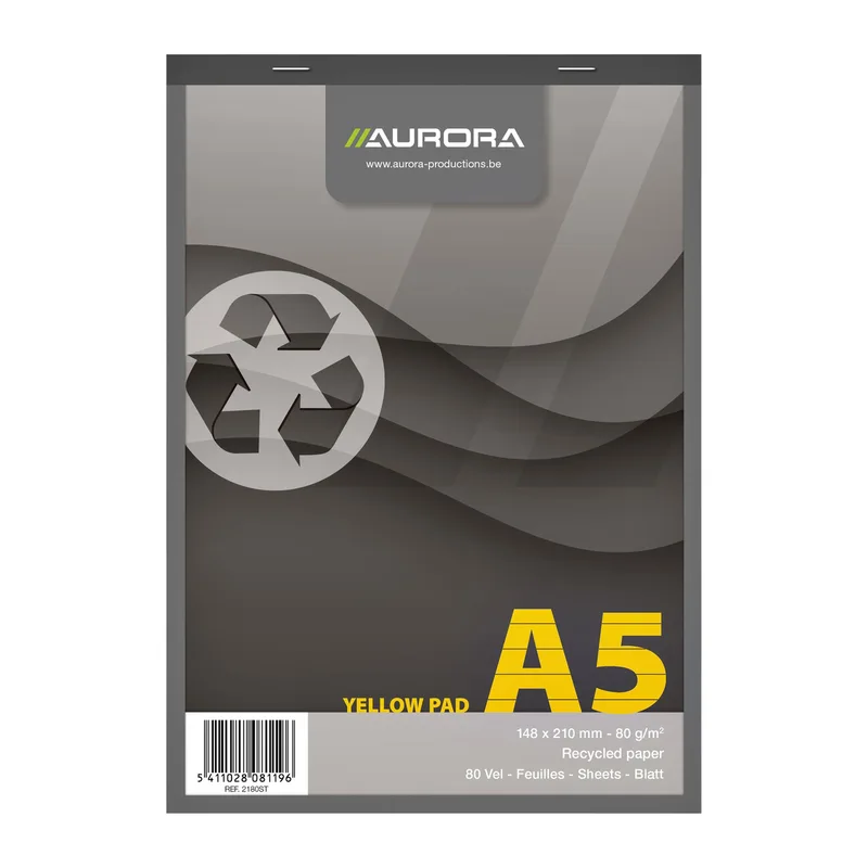 Schrijfblok aurora a5 lijn 80vel 80gr geel | 5 stuks van Aurora – productfoto