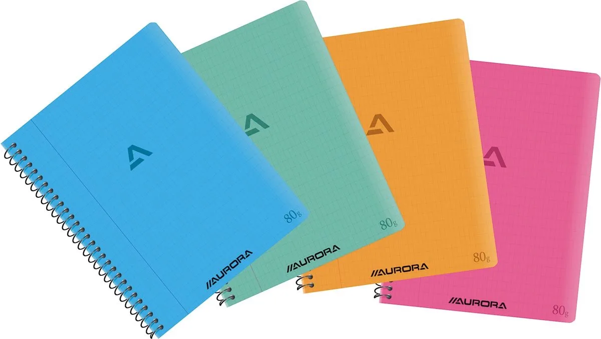 Spiraalschrift - 165 mm x 210 mm - 80 Gram - 120 bladzijden - Commercieel Geruit - 10 stuks fra Aurora i Blå – produktbillede