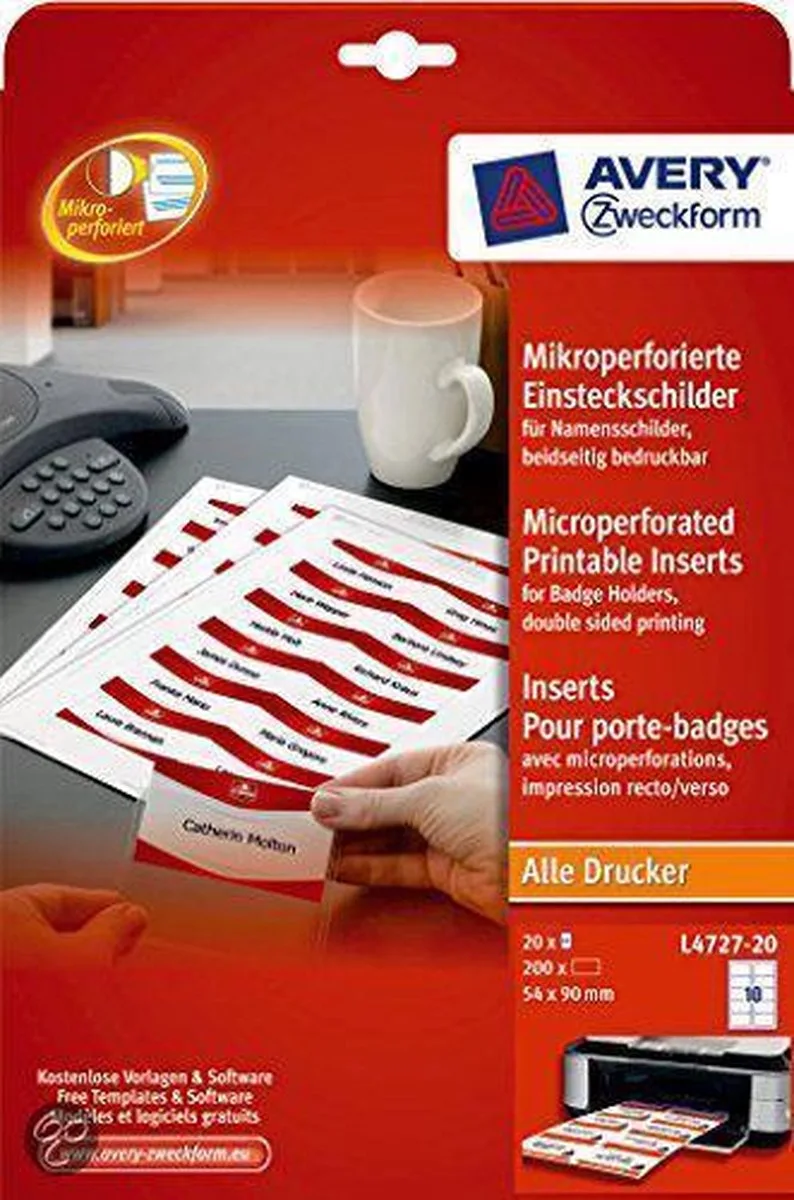 54x90mm Badge Insteekkaart Avery L4727-20 von Avery in Weiß – Produktfoto