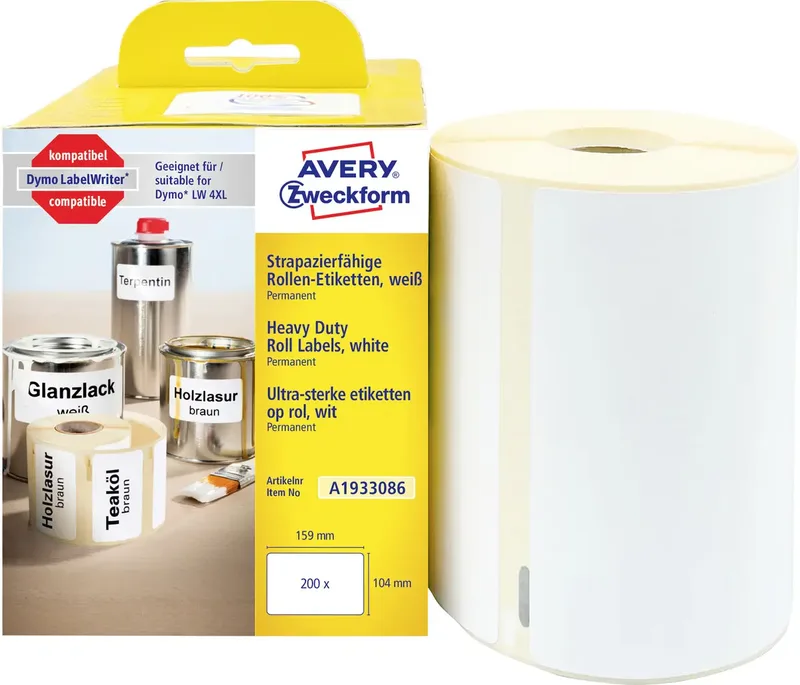A1933086 Etiketten (rol) 159 x 104 mm Folie 1 stuk(s) Permanent hechtend Universele etiketten by Avery in White – product photo