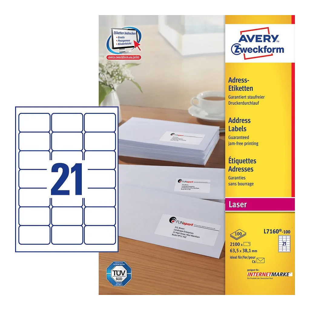 Adressetiketten L7160-100 weiß 63,5 x 38,1 mm de Avery – photo produit