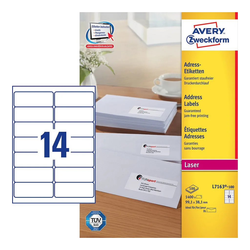 Adressetiketten L7163-100 weiß 99,1 x 38,1 mm de Avery – photo produit