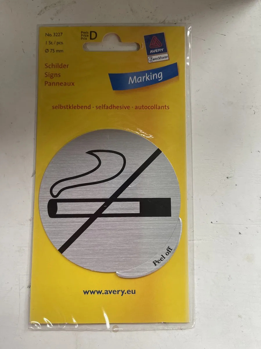 Aluminium etiket Niet roken von Avery in Silber – Produktfoto