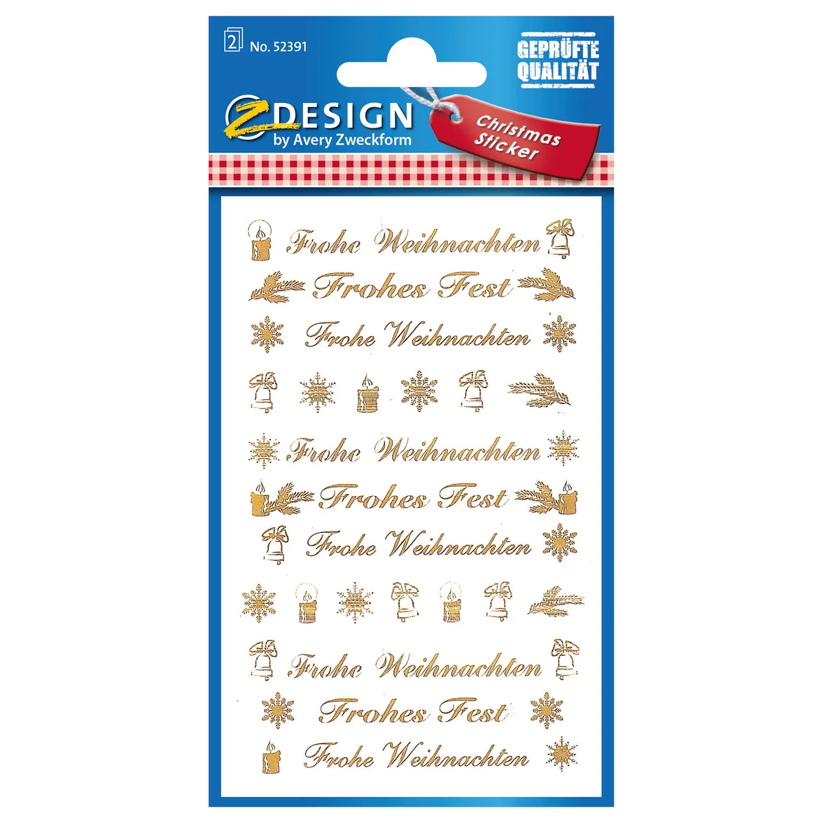 Aufkleber Frohe Weihnachten, gold, 9 Etiketten från Avery – produktbild