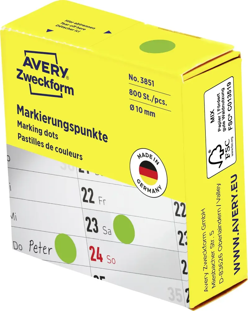 Avery-Zweckform 3851 Markierungspunkte Etiketten Ø 10 mm Grün 800 St. Permanent haftend Papier de Avery – photo produit