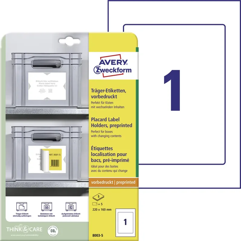 Avery-Zweckform 8003-5 Träger-Etiketten 220 x 160 mm Polypropylen Weiß, Hellgrau 5 St. Permanent haftend de Avery – photo produit