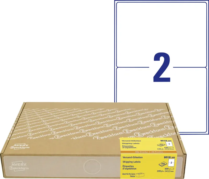Avery-Zweckform 8018-300 Adress-Etiketten 199.6 x 143 mm Papier Weiß 600 St. Permanent haftend Tintenstrahldrucker, Laserdrucker, Farblaserdrucker, Kopierer de Avery – photo produit