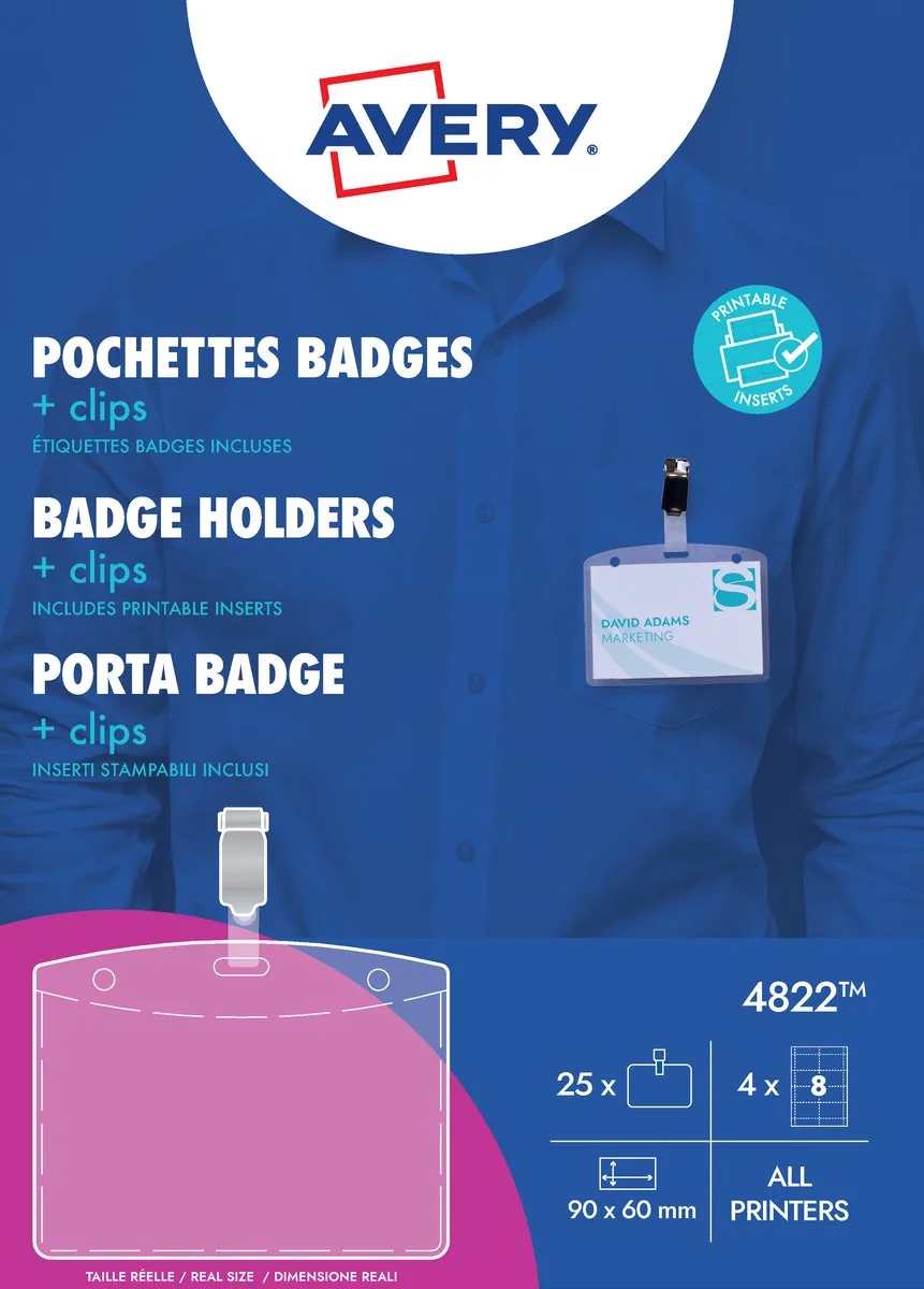 Badge avery met clip 4822 60x90mm insteekkaarten | 6 stuks van Avery in Transparant – productfoto