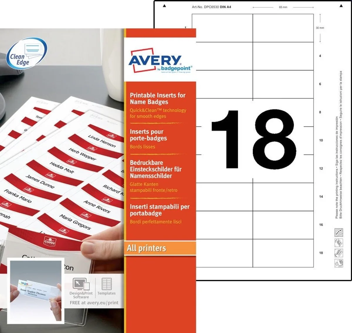 Badge etiket Avery 30x65 - doos 10 vel van Avery in Wit – productfoto