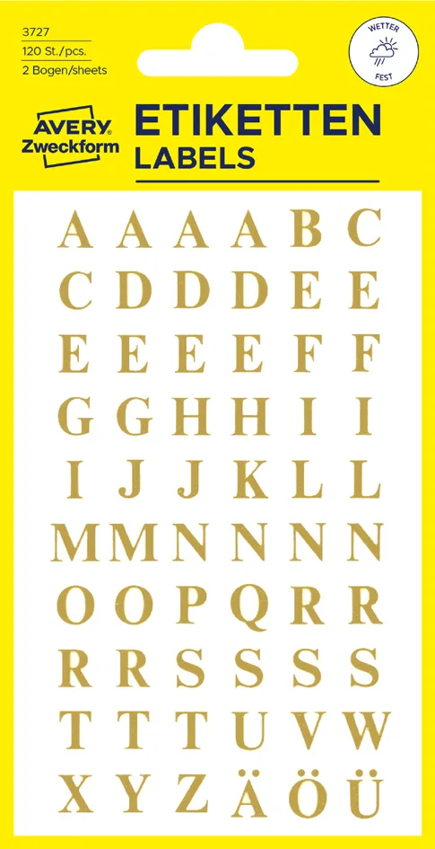 Buchstaben-Etiketten, Buchstaben A-Z, gold van Avery – productfoto