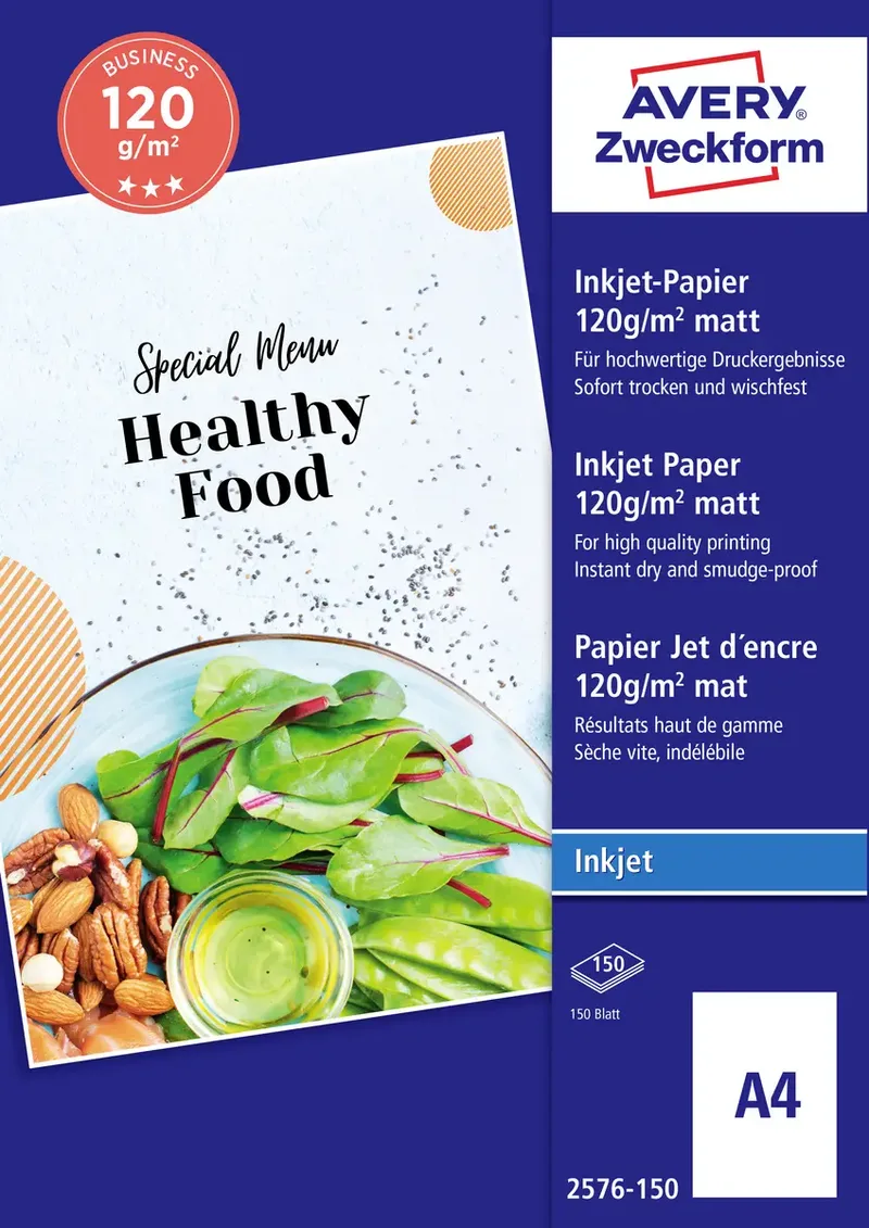 Business 2576-150 Tintenstrahl Druckerpapier DIN A4 120 g/m² 150 Blatt Weiß by Avery – product photo