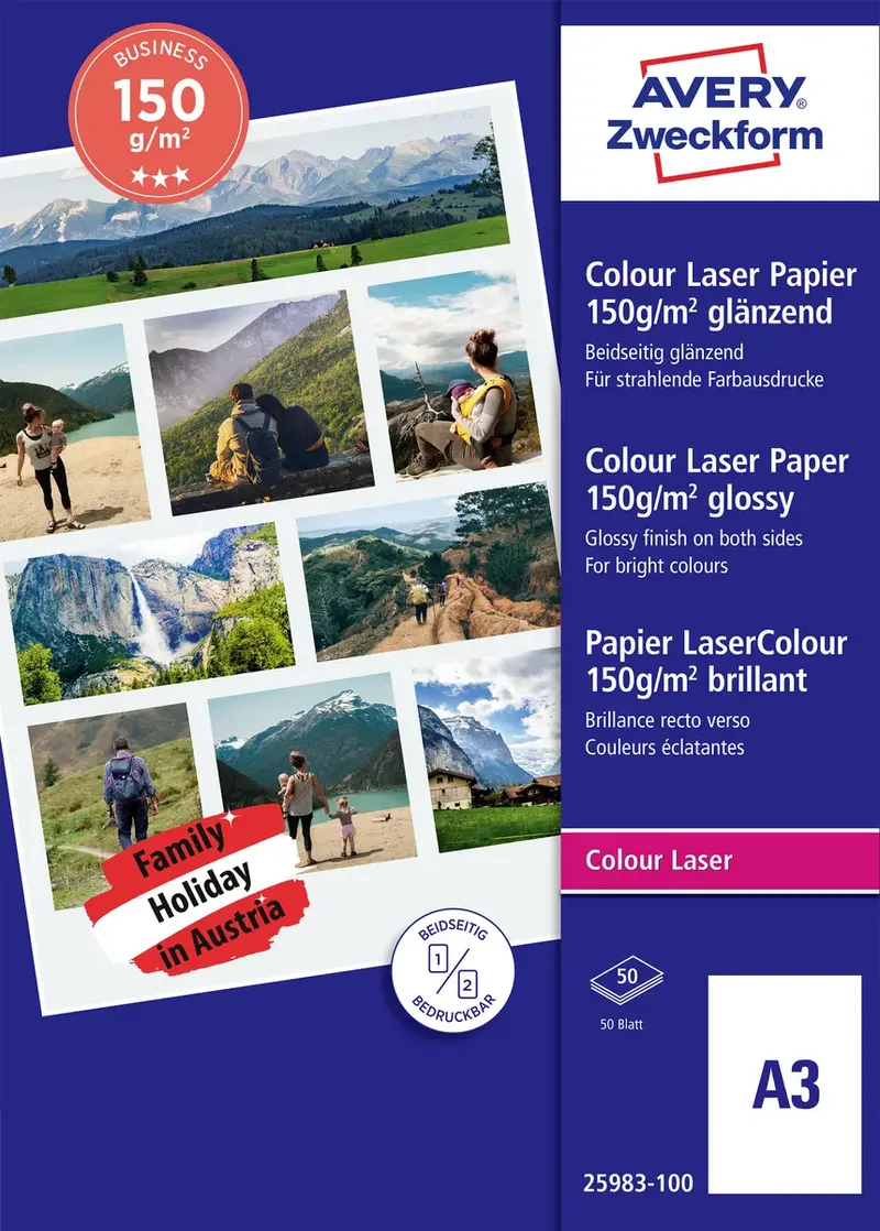 Business 25983-100 Laser Druckerpapier DIN A3 150 g/m² 50 Blatt Weiß von Avery – Produktfoto